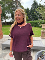 Wine Asymmetric Off Shoulder Knit Cora