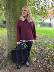 Wine Checked Trim Sweat Top Iris