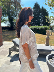 Stone Linen Floral Top Lila