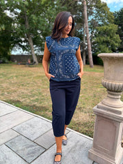 Navy Sleeveless Paisley Top Caitlyn