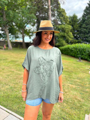 Khaki Embroidered Floral Top Frankie