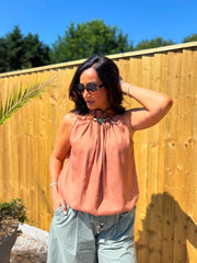 Rust Beaded Sleeveless Top Natasha