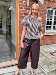 Chocolate Faux Leather Cropped Trousers