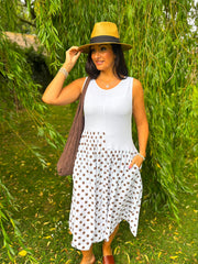 White Polka Dot Panel Dress Coraline