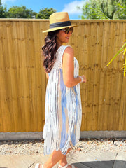 Light Blue Brushed Stripe Panel Dress Jodie