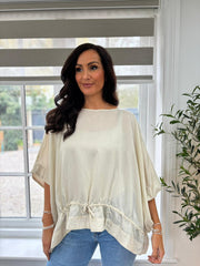 Stone Shimmer Drawstring Top Holly