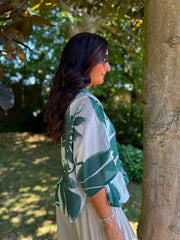 Green Applique Leaf Print Jacket Diana