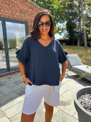 Navy Bubble Cotton Top Kimberly