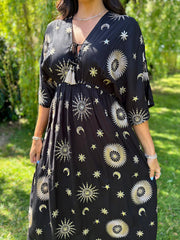 Black Sunburst Kaftan Dress Jolene