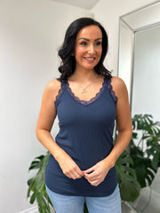 Navy Lace Ribbed Vest Libby
