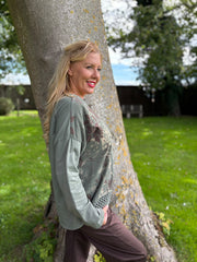 Khaki Crochet Hem Floral Top Ellis