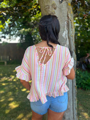 Rose Bubble Cotton Striped Top Kimberly