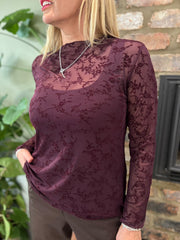 Aubergine Floral Vine Mesh Top Tracy
