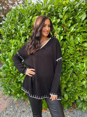 Black Blanket Stitch V Neck Jumper Jenny