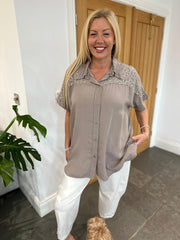 Mocha Sequin Lace Detail Blouse Jan