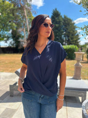 Navy Twist Drape Top Jacqueline