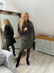 Chocolate Cropped Faux Fur Coat