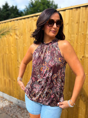 Chocolate Paisley Halter Neck Top Jessie