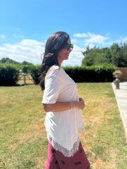 White Asymmetric Lace Hem Top Wendy