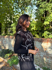 Black Boucle Swirl Pattern Waistcoat Flo