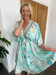 Mint Stripe Multi Pattern Kaftan Dress Mia