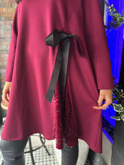 Wine Sequin Panel Sweatshirt Dress Olive