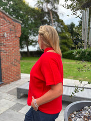 Red Asymmetric Off Shoulder Knit Cora