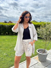 Stone Bubble Cotton Crochet Hem Blouse Jo