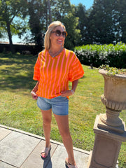 Orange Puff Sleeve Striped Top Erin