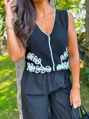 Black Contrast Trim Waistcoat Jan
