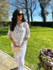 Grey Geometric Swirl Print Top Zoe