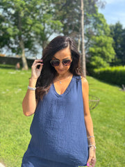 Navy Textured Vest Top Kaylee