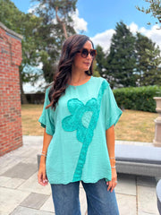 Mint Embroidered Floral Top Frankie