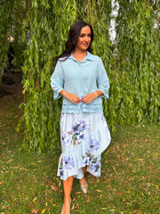 Blue Asymmetric Floral Frill Skirt Amy