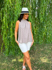 Mocha Polka Dot Halter Neck Top Judy