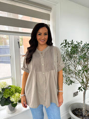 Mocha Embroidered Detail Blouse Nellie