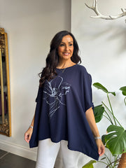 Navy Crepe Floral Cold Shoulder Top Naomi