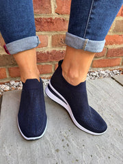Navy Diamante Slip On Trainers