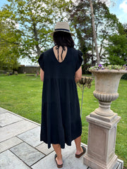 Black Frill Sleeve Bubble Cotton Dress Mae