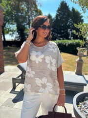 Stone Linen Floral Top Lila