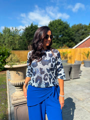 Navy Bold Leopard Knit Top Dawn