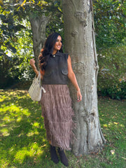 Chocolate Fringed Maxi Skirt