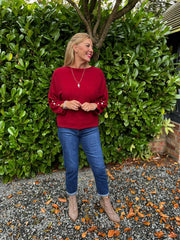 Wine Sleeve Detail Knit Top Julia