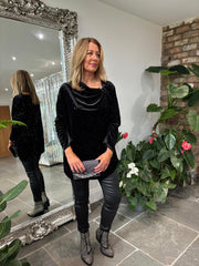 Black Velour Cowl Neck Sparkle Top Olivia
