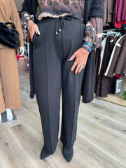 Black Drawstring Seam Front Trousers