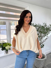 Stone Gathered Hem V Neck Top Willa