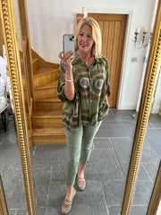 Khaki Tie Dye Print Blouse Katherine