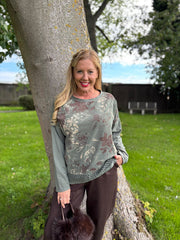 Khaki Crochet Hem Floral Top Ellis