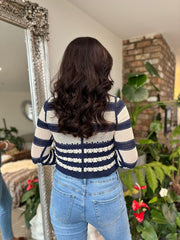 Navy Crochet Stripe Cardi Scarlett