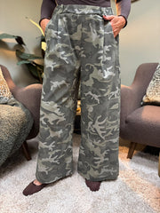 Khaki Camo Wide Leg Trousers